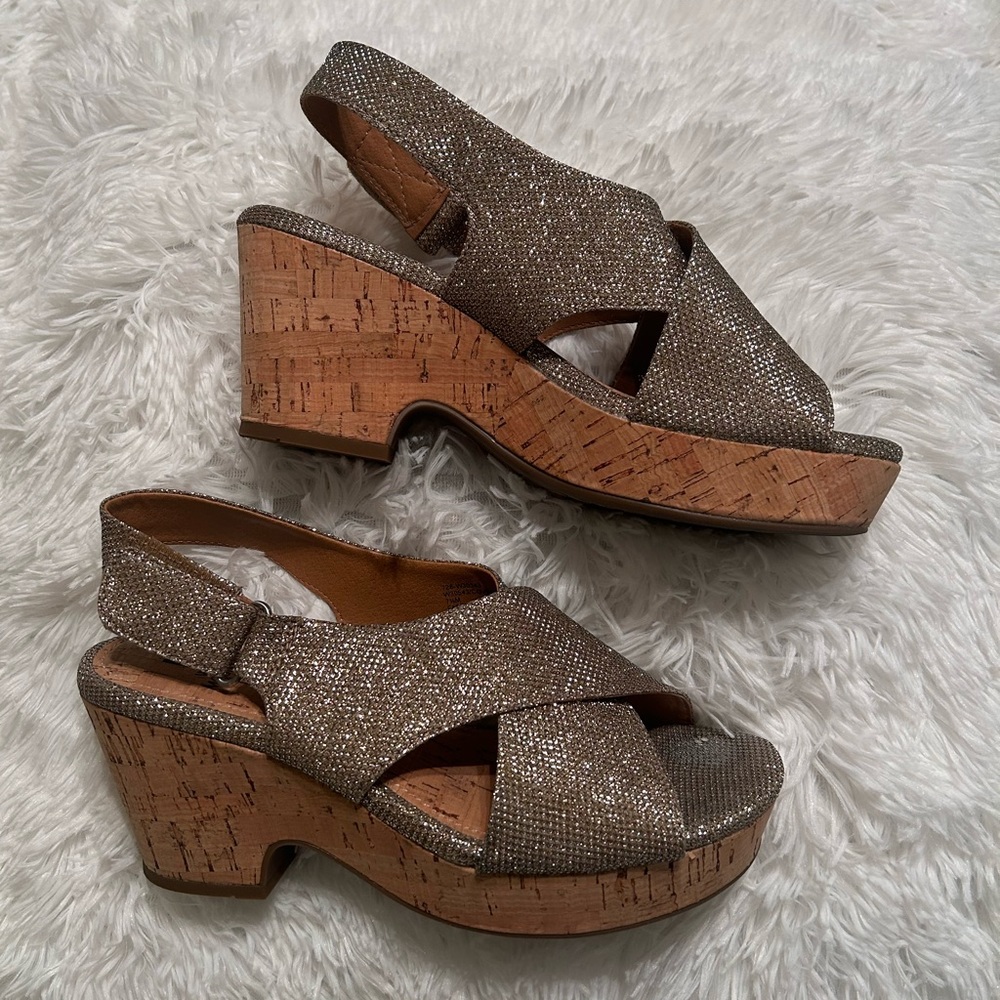 White Mountain cork glittery wedges